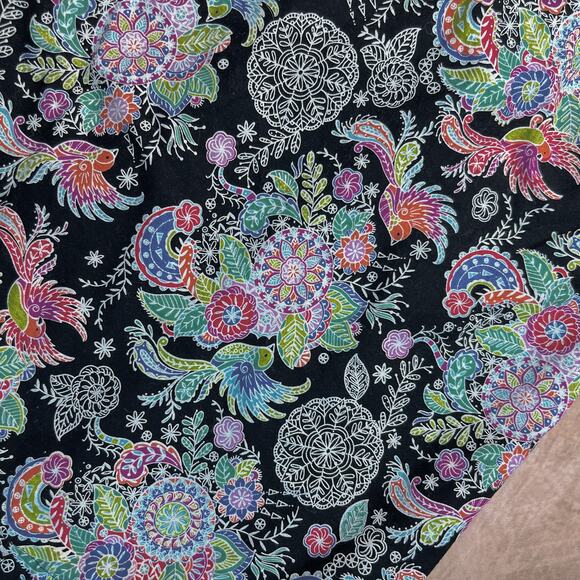 Vintage 90s Handmade Paisley Bird Midi Skirt Multicolor Black Elastic Waist Boho - Picture 2 of 4